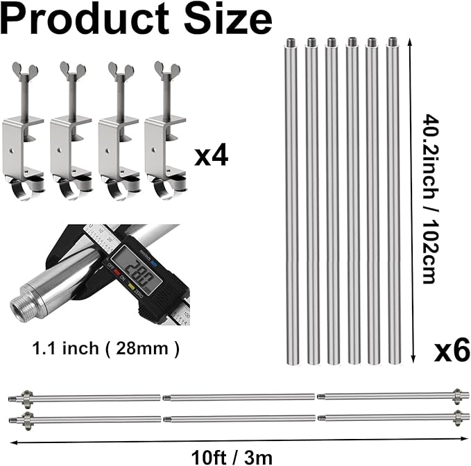 10ft Universal 3-Segment Canopy Tent Rail Bars for Pop-Up Canopy, Tent Half Wall Hardware Only, Cross Bars with Frame Connectors, Canopy Accessories, Set of 2