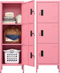 Aobabo Metal Locker, 16" W 3 Door Metal Storage Lockers for Employees with Lock and Name Card Holder for School, Home, Office, Playroom, Assembly Required, Pink