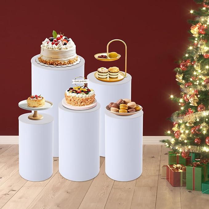 Cake Pedestal Stands for Party 5PCS Dessert Table Display Plinth Pillars White Round Cylinder Pedestal Stands for Wedding Sculpture Display Column Decoration Cube (5PCS-Cylinder-White)