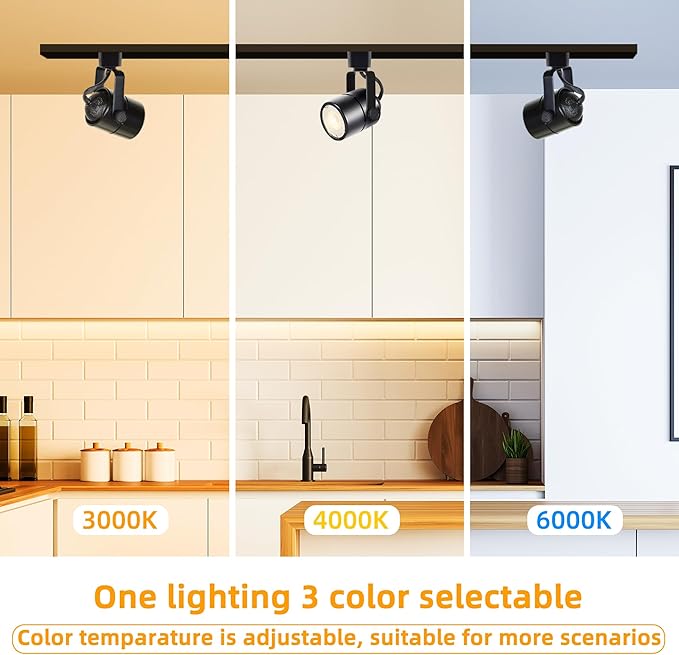 LED Track Lighting Kit, 3CCT 10W Track Lights Heads 3000K/4000K/6000K Adjustable with 13.1FT H-Type Track Light Rails 12PCS Ceiling Spotlight Fixture with Replaceable GU10 Bulbs
