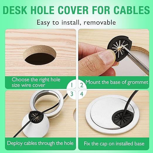 5 Pcs Desk Grommet 3-1/8" / 80 mm, Desk Cord Hole Cover, Cable Grommet ABS Plastic, Desk Hole Grommet for Home & Office Pc, Detachable Cable Cord Organizer-Silver Sand
