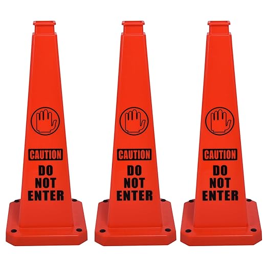 OrangeStar 3-Pack 28" Do Not Enter Cones, Large 4-Sided No Entry Message Safety Cones with Heavy Rubber Base for Indoor Outdoor Use, Traffic Control, Security, Warehouse Safety