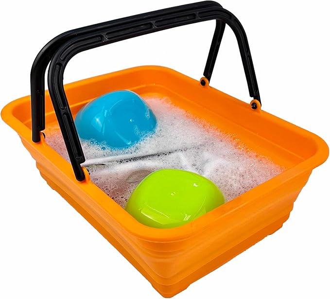 SAMMART Collapsible Basket with Handle 8L (2.1 Gallon) - Portable Outdoor Picnic Basket/Crate - Foldable Basin for Washing Dishes,Camping,Hiking (Mandrain Red)