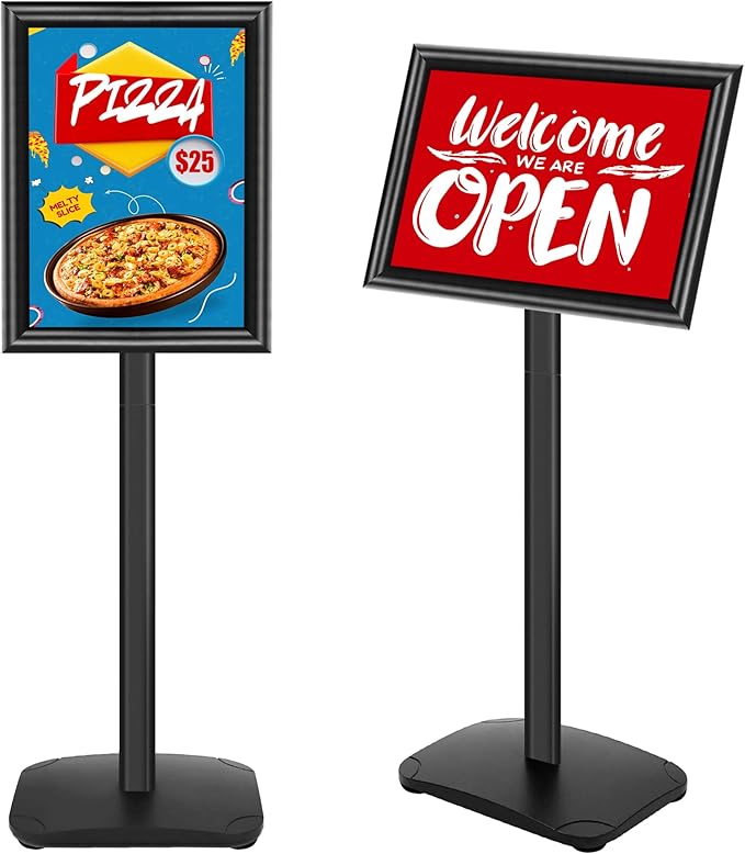 Heavy Duty Sign Holder Stand 8.5x11 Inch - Pedestal Floor Standing Sign Holder with Weighted Base - Vertical & Horizontal Poster/Menu Stand for Indoor/Outdoor Business Store Advertising, Black
