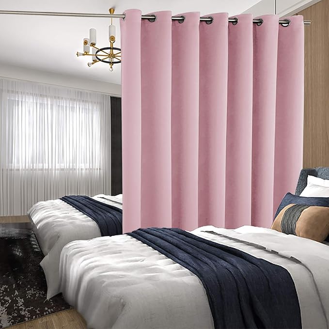 BGment Pink Room Divider Curtain 96 Inch Long - Wide Room Darkening Sliding Door Curtain for Nursery Privacy Themral Insulated Grommet Room Separator Drape, 1 Panel, 100 X 96