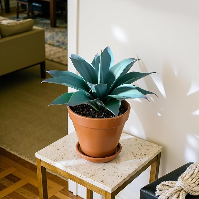 Fake Plants Artificial Agave Plants 13.8" Large UV Resistant Fake Agave Planters for Indoor and Outdoor Decorating Tropical Plant Succulents Greenery Indoor Decor (Blue) 2Pack