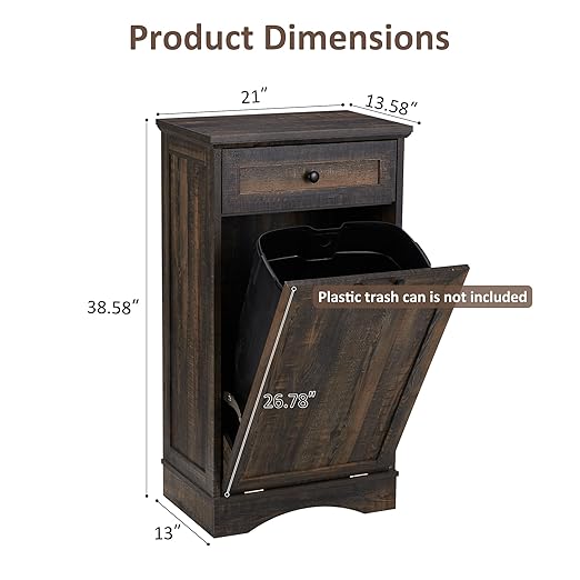 13 Gallons Tilt Out Trash Cabinet Freestanding Kitchen Trash Bin Cabinet Wood Garbage Recycling Cabinet with Hideaway Drawer Pet Proof Trash Can Holder for Kitchen Living Room, Rustic Brown