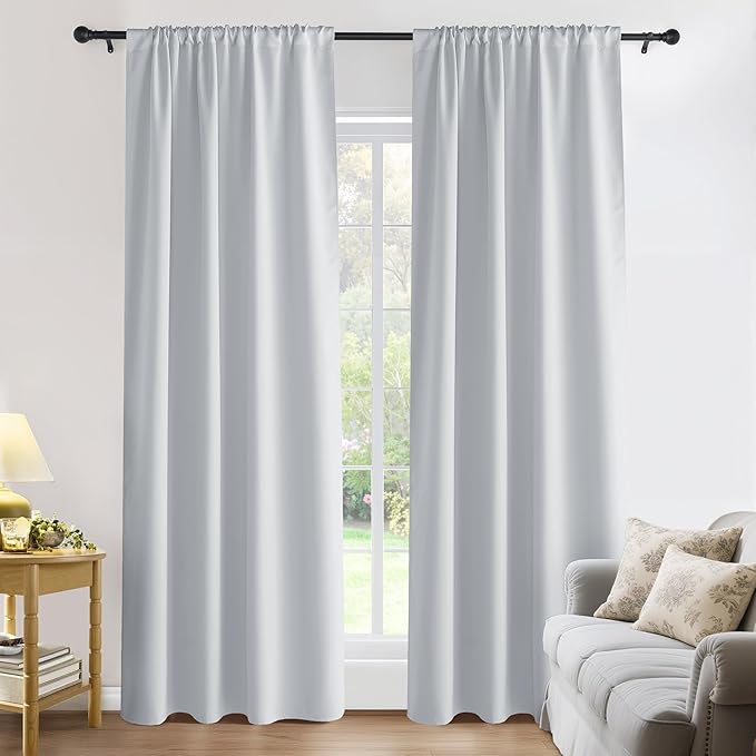 PONY DANCE Blackout Curtains for Bedroom 90 inches Long 2 Panels Set, Thermal Insulated Rod Pocket Black Out Window Drapes, Noise Reducing Window Treatment for Living Room(W52 x L90 inch, White)