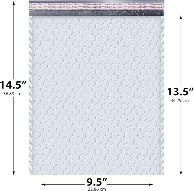 White Large Poly Bubble Mailers 9.5x14.5 inch #4 | Self Seal Padded Envelopes Cushioned Bubble Mailer | Usable Size 9.5x13.5 | WaterProof | Lightweight mailing Shipping Bags | 100 Pack Bulk | USA Made