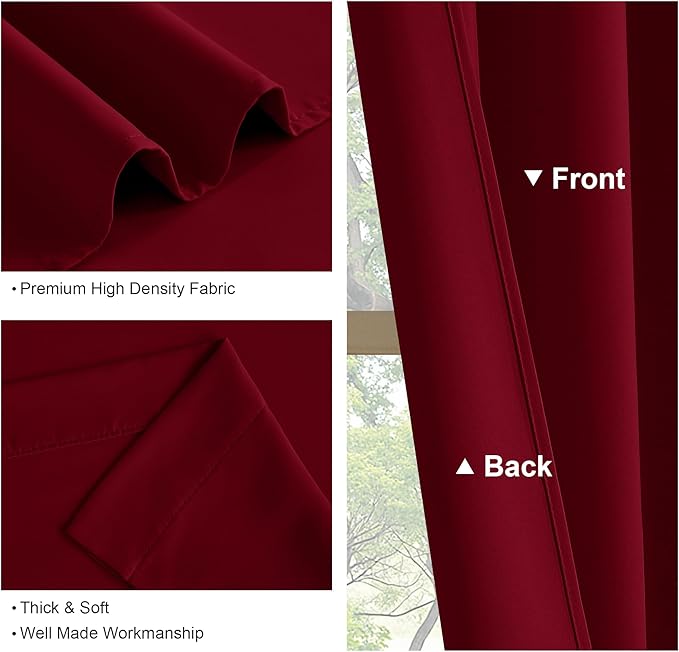 PONY DANCE Burgundy Short Blackout Curtains for Kitchen 2 Panels Set, Thermal Insulated Half Window Drapes for Christmas Decorations, Small Curtains for Bathroom, W 29 x L 24 inches, Red