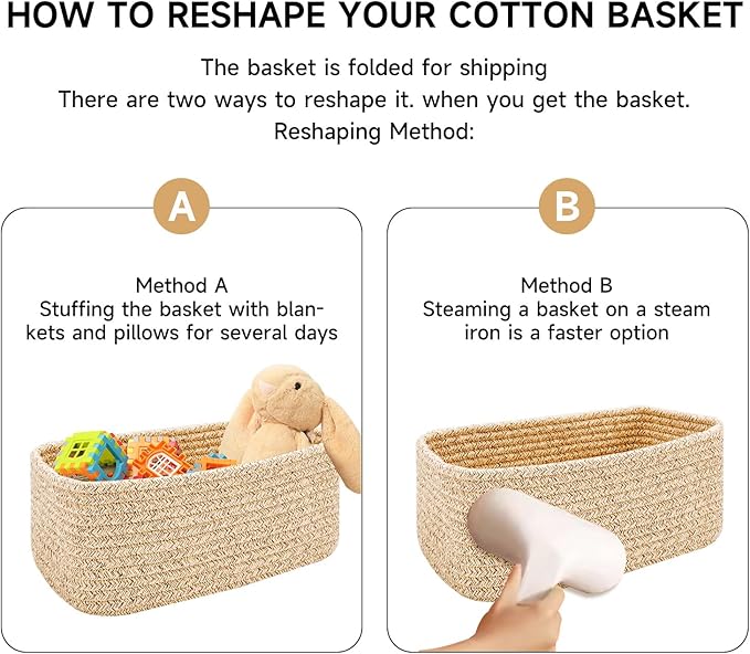 Small Storage Baskets for Organizing | Closet Organizer Bins | Shelf Toy Basket | Woven Rope Baskets | Cube Decorative Box | Shallow Basket | 11.5x7.5x4.7” | 3 Packs Rainbow