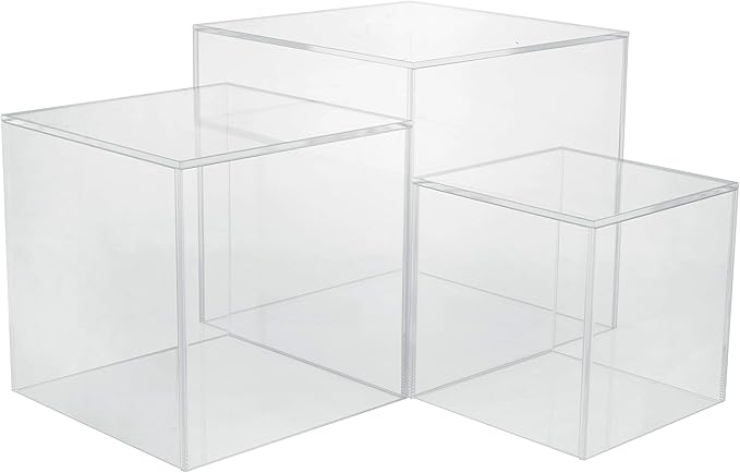 Red Co. Set of 3 Crystal Clear Acrylic Cube Display Nesting Riser Stands with Hollow Bottoms | Transparent