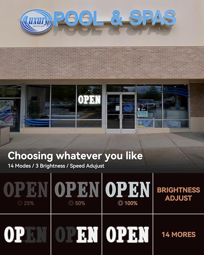 Open Sign for Business, 40"x14" Jumbo Open Sign with Timer and Remote Control, Dynamic Light Modes Led Signs for Storefront Window Bar Salon Cafes Retail Shops White