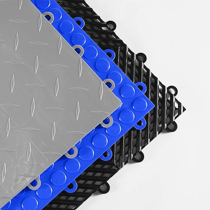 IncStores FlooringInc's Nitro 12"x12" Snap-Together Garage Flooring Tiles, Non-Slip Interlocking Plastic Floor Mat, Garage Organization & Storage, Coin Pattern, Gunmetal, 52 Tiles, 52 Sq/Ft