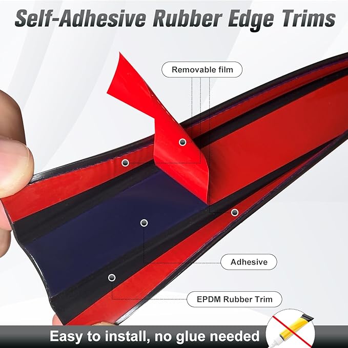 Rubber Edge Trim, Self Adhesive U Channel Edge Trim, Big Size U Shaped Trim, Edge Banding for Plywood, Woods, Shelf, Cabinet, Countertop, Size 3/8"(10mm), Length 20Ft, Black