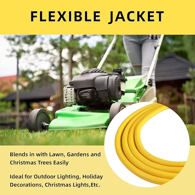 EP 8 Ft Outdoor Extension Cord, 12/3 SJTW Heavy Duty Extension Cable with 3 Prong Grounded Plug, 15 AMP Power Cord for Lawn, Garden, Appliances, Yellow