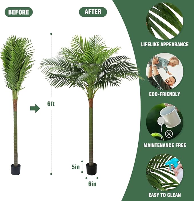 Palm Tree Artificial Tropical Plant 6FT Tall Faux Plants Indoor Fake Floor Plants Decorative Palm Tree House Large Office Plant Artificial Palm Trees for Home Decor…