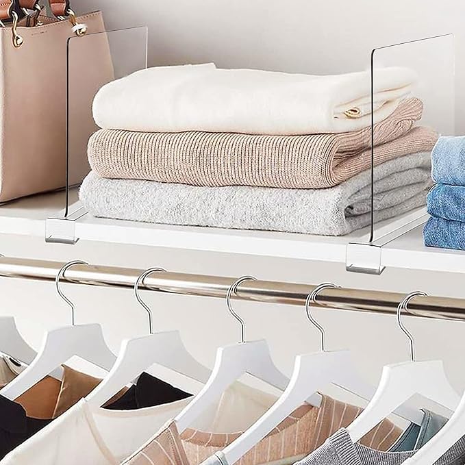 2 Pack Clear Acrylic Shelf Dividers for Closet Shelf Organizer of Bedroom Kitchen Office Bathroom Organizer for Clothes Books and Handbags