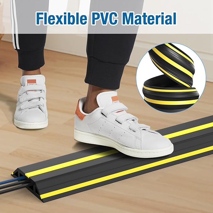 Eapele 4 ft Cable Protector Cord Cover for Floor, Heavy Duty PVC Duct Easy to Unroll, Prevent Trip Hazard for Home Office or Outdoor Settings
