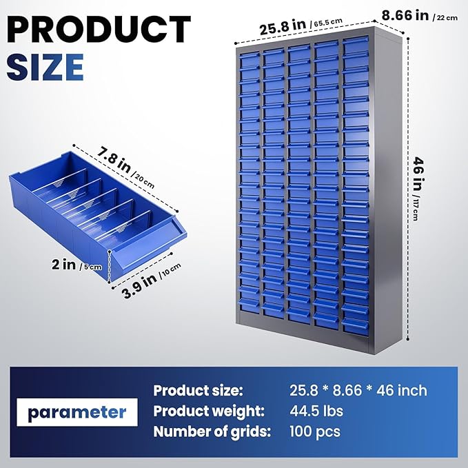 75 Drawers Parts Cabinet for Nuts, Bolts, Screws, Nut and Bolt Organizer with ABS Material Drawer, Bolt Bin Tool Storage Cabinet in Workshop, Garage, Office (100 Drawers)