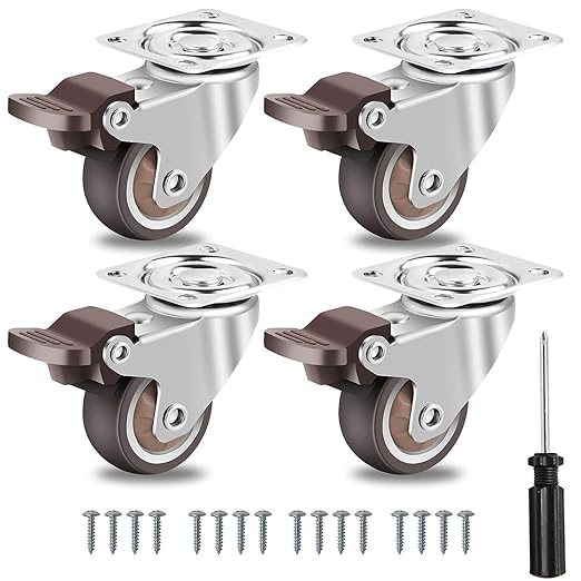 W B D WEIBIDA 2 Inch Casters Wheels Set of 4, Heavy Duty Plate Swivel Rubber Casters with Brakes, No-Noise TPR Rubber Wheels for Furniture, Tables, Boxes, Safe for Hardwood Floors & Carpets