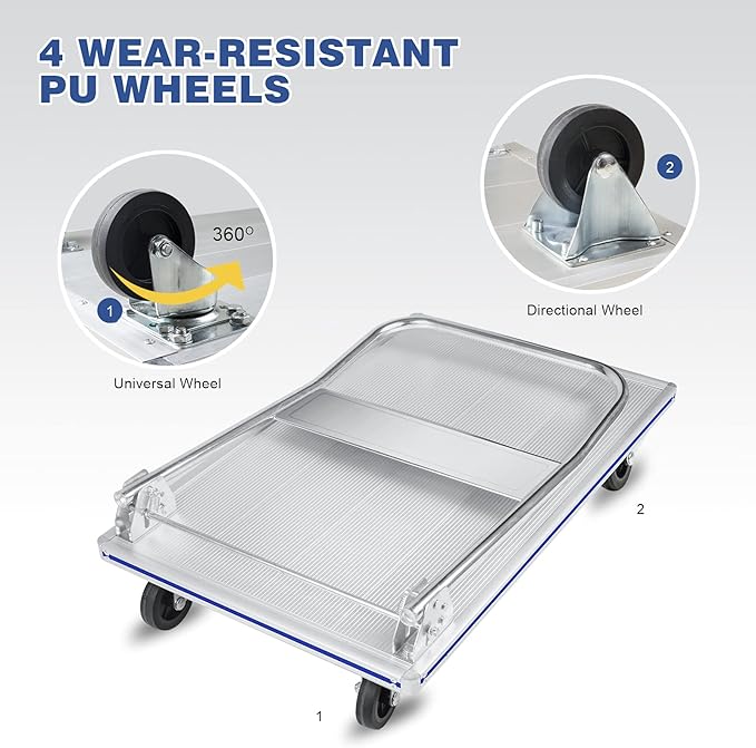 LEADALLWAY Platform Truck 35" Lx21 W Large Size Foldable Push Cart Dolly Aluminum Heavy Duty 800lbs Capacity