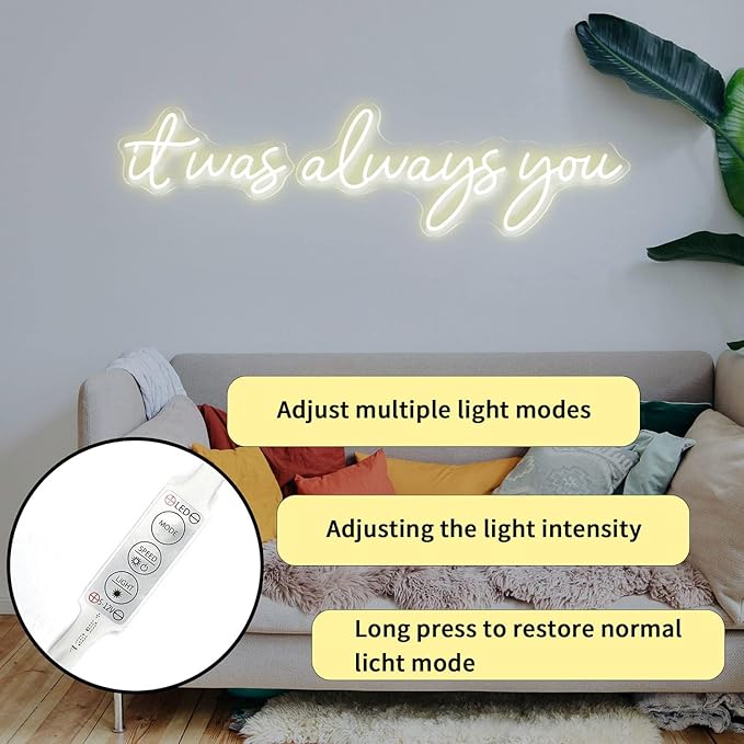 Large 36" Neon Sign 'it was always you' Neon Night with Dimmable Wall Decor for Bedroom Living Room Bar Party Club Wedding Girls Birthday Wall Light Decor Reusable Warm White