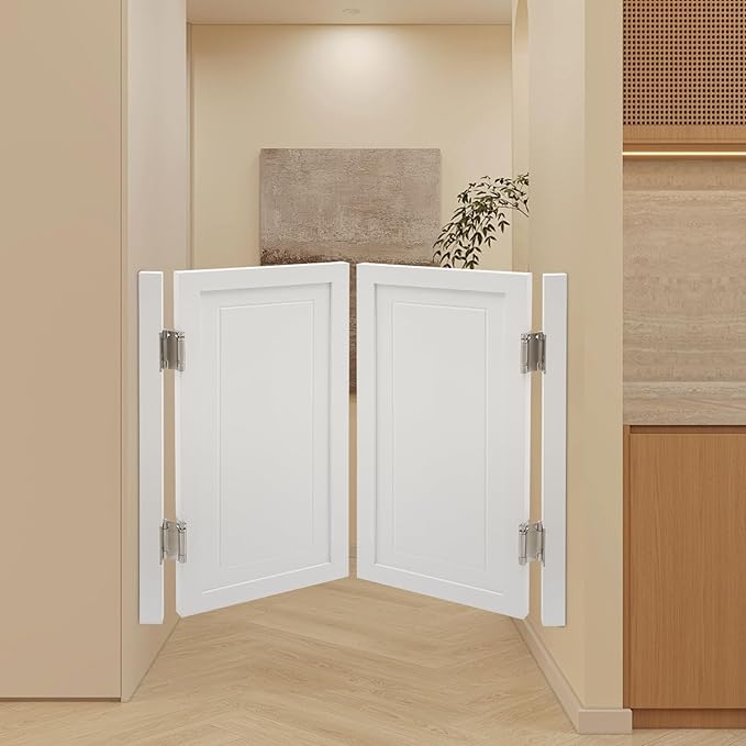 Solid Wood Interior Swing Door with Metal Hinges - Swinging Cafe Doors for Kitchen, Stairs, Bedroom Entrance & Partition (White, 39.37"X35.43")