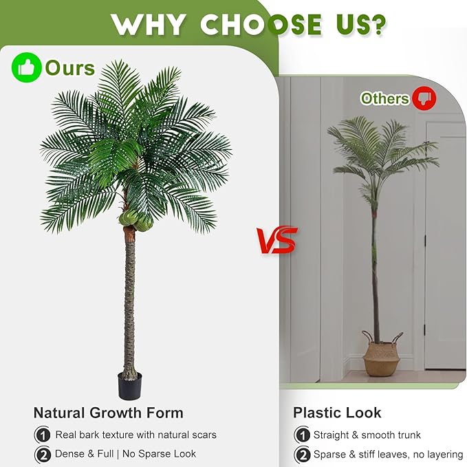 8FT Big Faux Tropical Phoenix Trees Large Artificial Palm Tree Indoor Outdoor Realistic Floor Plants Tall Fake Plant for Home Living Room Office Decor Porch Outside Patio arboles para decoracion