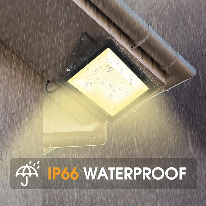 2 Pack 50W Warm White Led Flood Lights Outdoor,3000K Super Bright 7500LM Security Lights with Plug,Exterior IP66 Waterproof FloodLight for Basketball Court, Yard, Garden, Playground