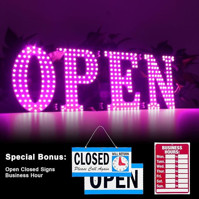 31"x11" Large LED Open Signs for Business Super Bright Unique Design Pink Open Sign with Hanging Installation for Window Stores Bar Hotel Retail Shops Salon Restaurant Office Pink