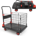 Platform Truck Cart with Cage, 35 * 23 * 20 in 1000LBS Capacity Folding Cart with Wheels,Heavy Duty Hand Moving Cart,Foldable Dolly with Basket for Warehouse Luggage Moving