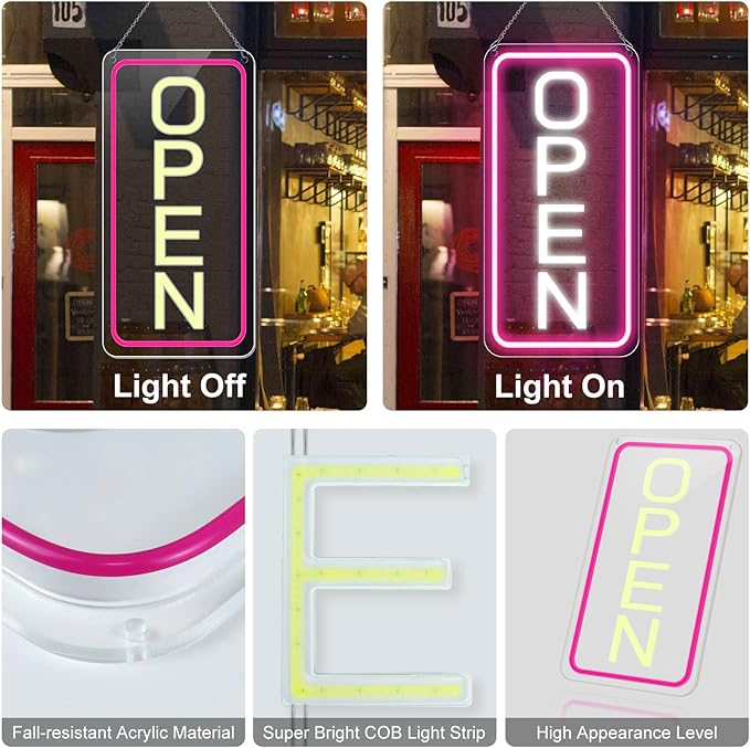 inShareplus 16"x 9" LED Neon Open Sign for Business, with ON/OFF Switch adapter, Ultra Bright Lighted Sign Open, Electric Light up Sign for Stores, Restaurants Offices Retail Shops Window Storefronts