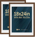 VCK 18x24 Poster Frame 2 Pack - Brown, High-End Wood Picture Frames with Polished Plexiglass, Display 16x20 Photo with Mat or 18x24 without Mat, Art Gallery-Quality, Wall Hanging, Brown