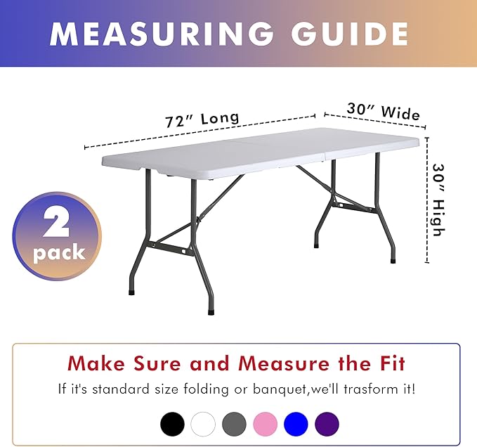 Nasitos 2 Pack White 6 ft Table Cloth Fitted-Open Back Spandex Table Covers Fabric Washable and Wrinkle Resistant Stretch Tablecloth for Parties, Wedding, Banquet, Jewelry Trade Show, Craft Fair