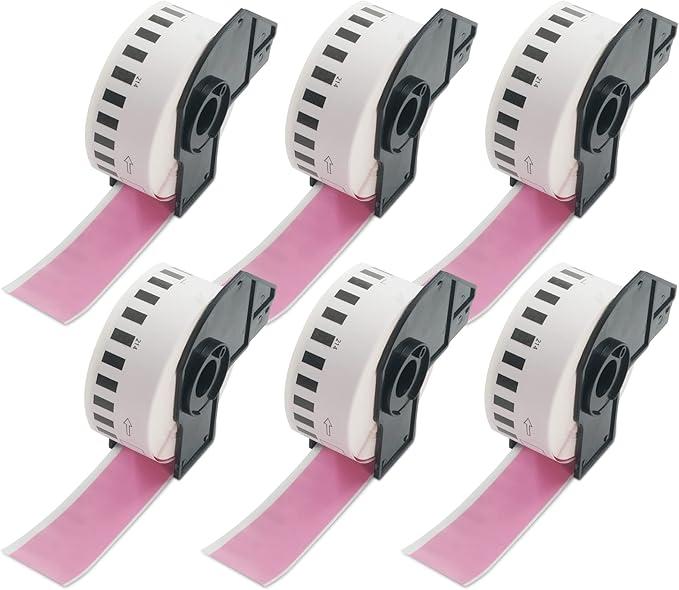 BETCKEY - Continuous Length Labels Replacement for Brother DK-2214 (0.47 in x 100 ft), Compatible with Brother QL Label Printers [6 Rolls/Continuous Labels, Pink]