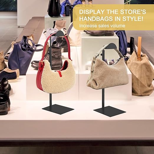 Purse Display Stand, 3 Pack Purse Stands for Display, Black Purse Display Heavy-Duty Steel Handbag Display Stand Adjustable Bag Display Stand Holder Purse Rack for Retail, Boutiques, Shop
