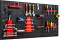 Goplus Garage Pegboard Tool Organizer, 4ft Metal Pegboard Wall Organizer w/3 Pegboards, Drill Bit Rack, Wrench Rack, Hooks Accessories, Wall-Mounted Tool Storage Peg Board for Workshop, Black