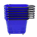Rolling Shopping Baskets, 6PCS Shopping Carts 35L/9.2gal Plastic Rolling Shopping Basket with Wheels and Handle for Carrying and Storing Clothing Groceries (Blue)