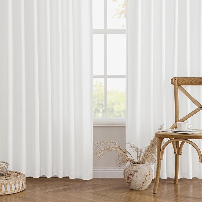 MIULEE Non-See-Through Privacy Linen Curtains 2 Panels, Light Filtering Window Curtains Farnhouse Textured Back Tab Semi Sheer Drapes for Bedroom Living Room, 52 x 72 Inches Long, Pure White