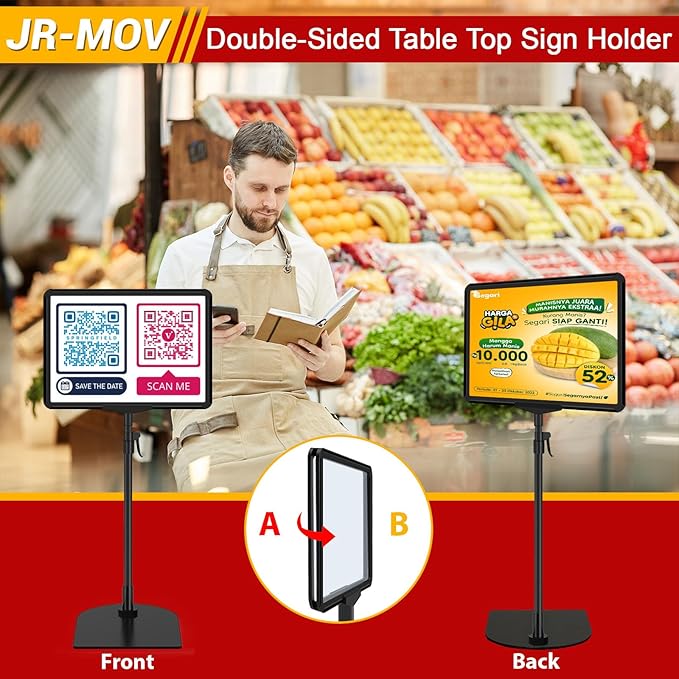 Sign Stand Holder for Table, Adjustable Floor Standing Sign Holders 8.5 x 11 for Display Vertical Horizontal View, Double-Sided Tabletop Poster Stand for Retail Event Advertising, 4 Pack