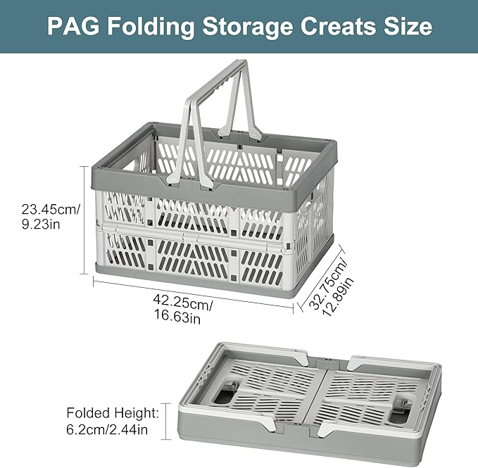 Heavy Duty Plastic Milk Crates for Storage, 2-Pack Stackable Storage Bins for Organizing, Collapsible Shopping Basket with Handle for Groceries, Suitable for Home Office School Store, Gray