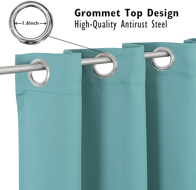 ChrisDowa Blackout Curtains 36 Inches Long for Living Room, Grommet Thermal Insulated Room Darkening Curtains for Bedroom (1 Panel Set, Aqua, 52 x 36 Inch)