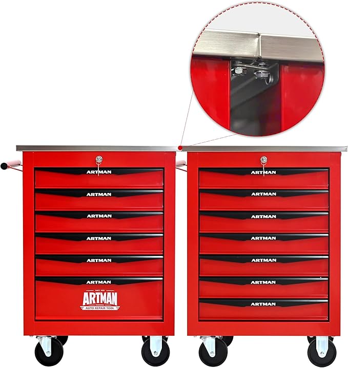6-Drawer Heavy-Duty Rolling Tool Chest with Wheels & Steel Roof, Lockable Tool Chest Storage Cabinet for Garage, Workshop, Warehouse, and Repair Shop
