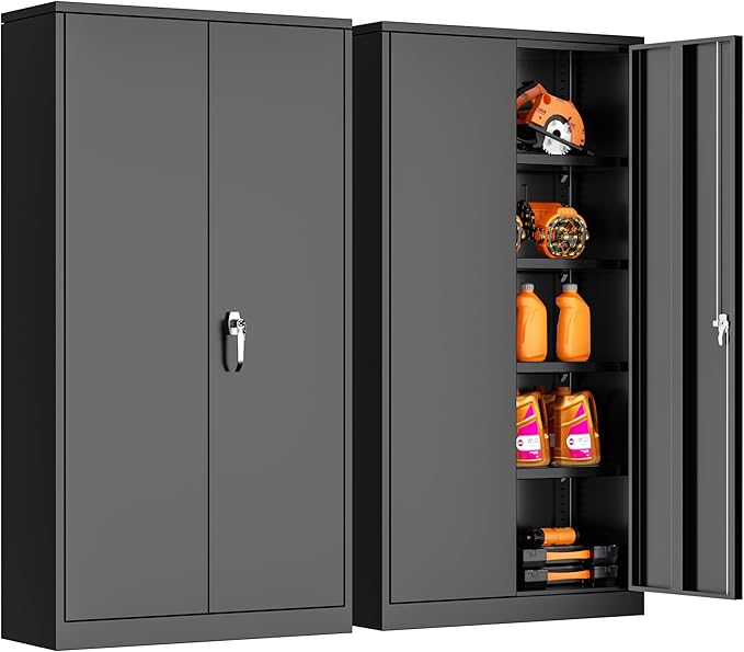 INTERGREAT Metal Garage Storage Cabinet with Lock, 72" Storage Cabinet with Locking Doors and 4 Adjustable Shelves, Lockable Steel Tool Cabinet for Home Office, School, Black