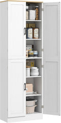 HOMCOM 67" Freestanding Kitchen Pantry, 4-Door Storage Cabinet Organizer with Adjustable Shelves, Kitchen Cabinet with Doors and Shelves, Distressed White