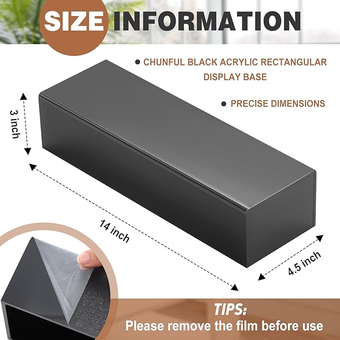 Chunful Black Acrylic Display Box Riser Trophy Base Acrylic Pedestal Stand Block Versatile Trophy Diorama Base and Storage for Photography Props Home Office Decor Showing (14" L X 4.5" W X 3" H)