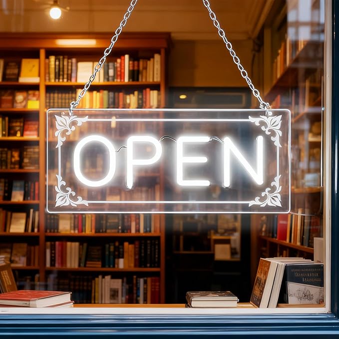 Open Signs for Business, LED Neon Open Sign Lighted Open Lights for Business Window Door Wall Hanging Coffee Snack Bar Restaurant Barbershop Retails Store Shop, USB Power & Dimmab