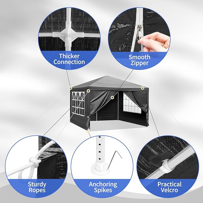 10x10 FT Party Tent, Outdoor Wedding Tents for Parties, Canopy Event Tent with 4 Removable Sidewalls, Waterproof Gazebo Shelter for Birthday Parties, Weddings, BBQs & Events (10X10FT-4Sides Black)