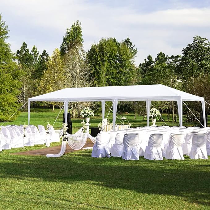 10x30 FT Party Tent, Outdoor Wedding Tents for Parties, Canopy Event Tent Without Removable Sidewalls, Waterproof Gazebo Shelter for Birthday Parties, Weddings, BBQs & Events (10X30FT-0Sides White)